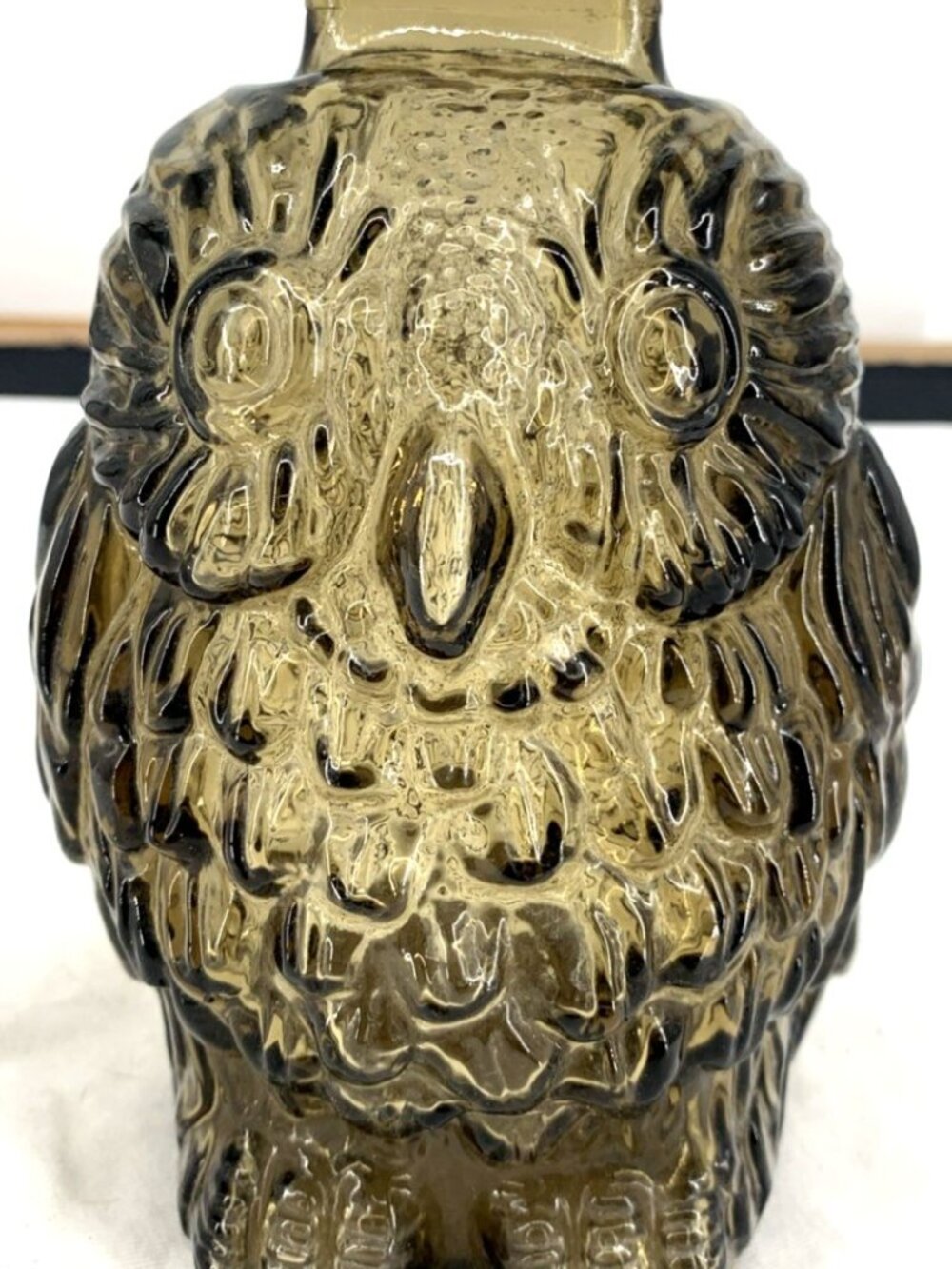 Wise Old Owl Pressed Glass Bank Amber Brown 1960's MCM 6"
